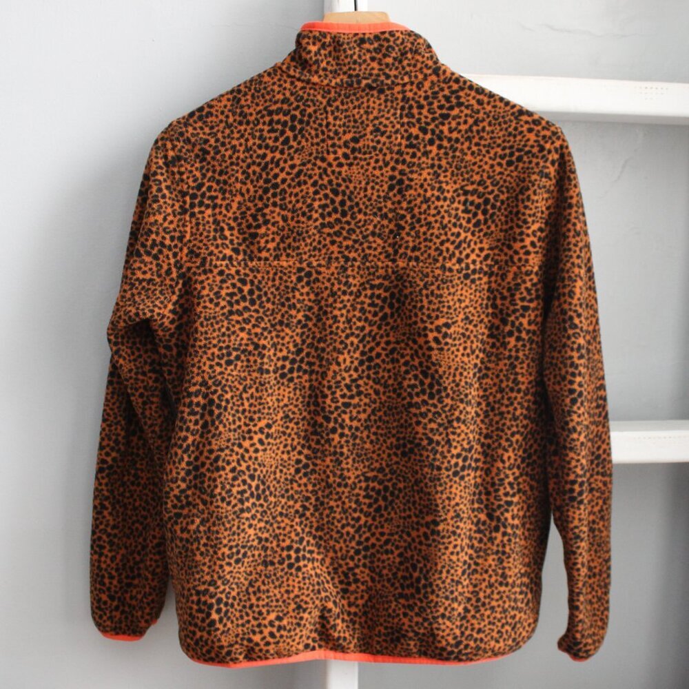 Lands' End Leopard Print Snap Neck Heritage Fleece Pullover Sweater Size Small - Picture 2 of 5